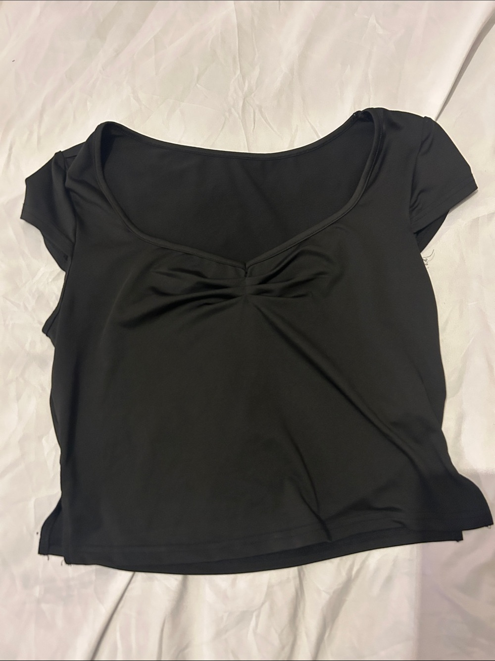 SHEIN Black Short Sleeve Scoop Neck Twist Front Top